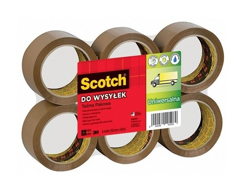 Taśma pakowa do wysyłek SCOTCH Hot-melt (371), 50mm, 66m, brązowa 6 sztuk