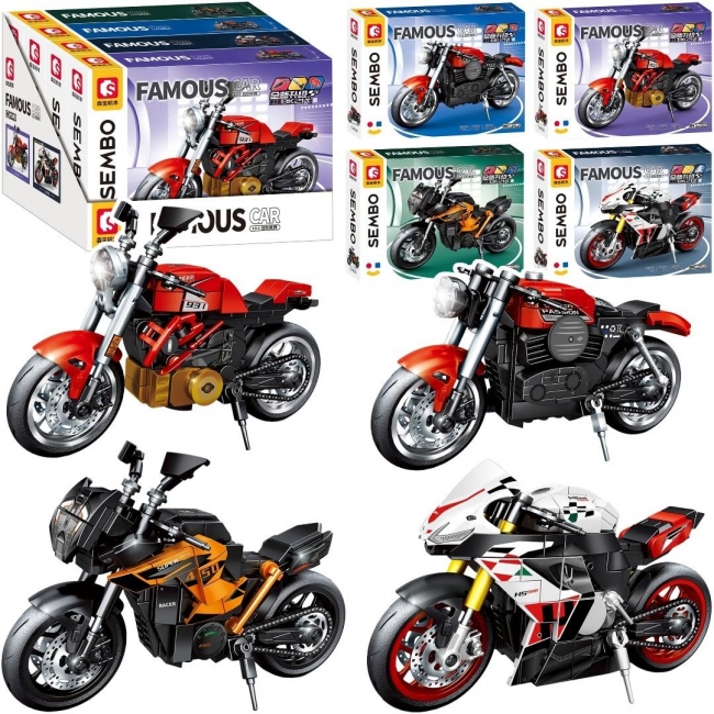 <img src='https://webimage.pl/pics/599/2/d5901353692599.jpg' style='height:440px' /> Klocki motocykle 203-250el MIX