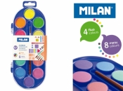 Farby akwarelowe Milan - 12 kolorów (4 fluo + 8 metalizowanych) + pędzel (0531512)