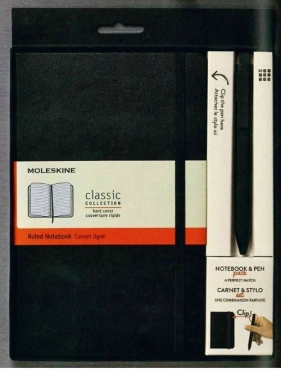 Pakiet Moleskine Notes L linia czarny + pióro - <br />