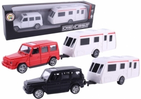 Samochód z przyczepą kempingową metal mix