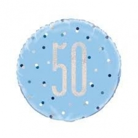 Balon foliowy Godan 50 urodziny groszki niebieski 46 cm (83360)