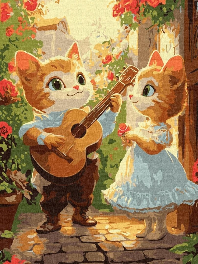 <img src='https://webimage.pl/pics/603/7/d4823104377603.jpg' style='height:440px' /> Malowanie po numerach - Kocie romanse 30x40cm