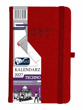 Kalendarz 2027 A6 tygodniowy Techno - czerwony