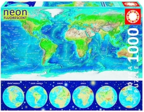 Puzzle Neonowy świat - fluorescencyjna mapa świata 1000