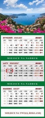 Kalendarz 2021 Ścienny Trójdzielny Lazurowe Wyb.