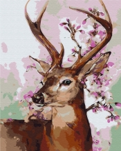 Obraz Paint it! Malowanie po numerach. Jeleń i kwiaty wiśni (BS258)