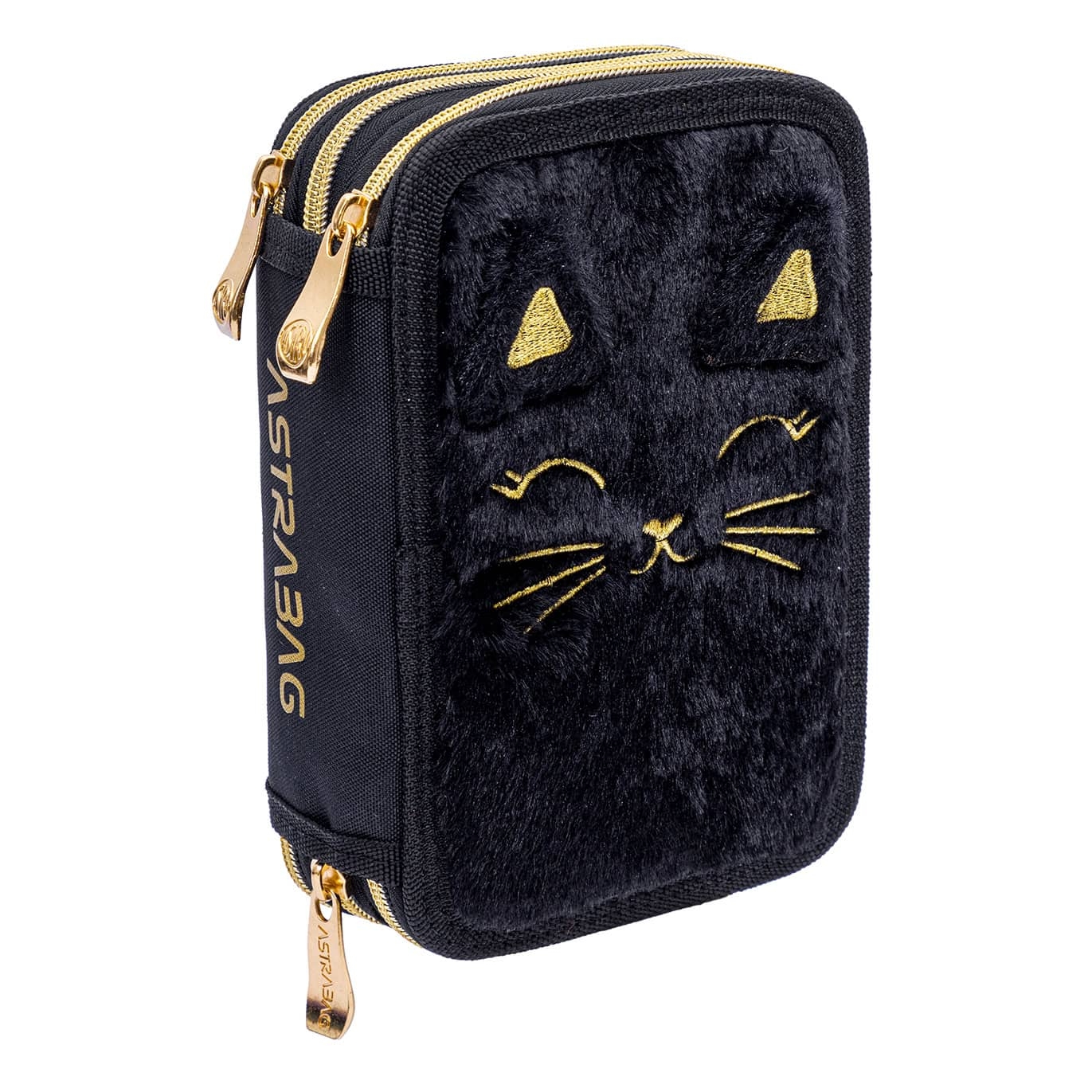 Astrabag, Piórnik potrójny z wyposażeniem - Fluffy Kitty Black (AC31)