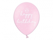 Balon Partydeco gumowy różowy z nadrukiem Happy Birthday 30 cm / 6 szt. (SB14P-244-081J-6)