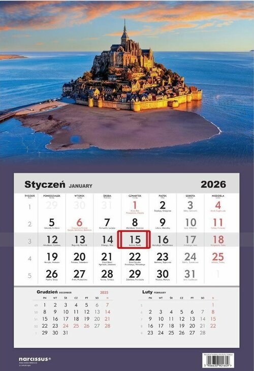 Kalendarz 2026 Jednodzielny Wzgórze Świętego Michała, Francja