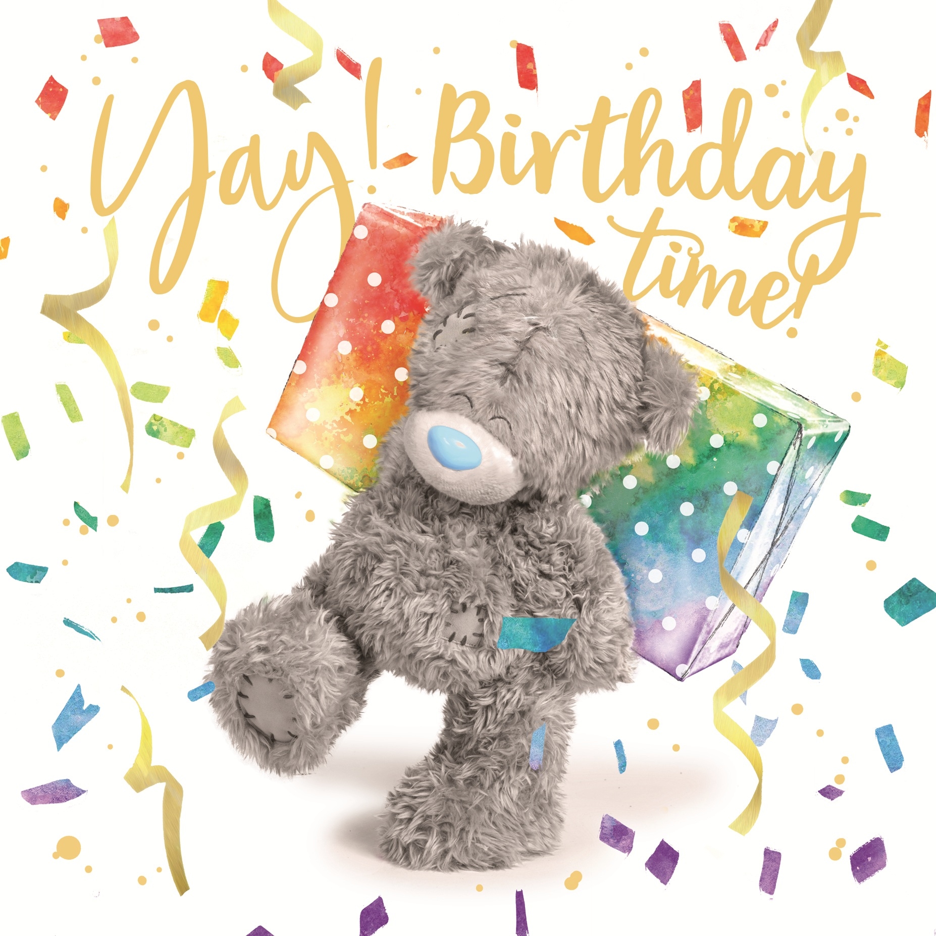 Kartka holograficzna 3D - Miś niosący prezent