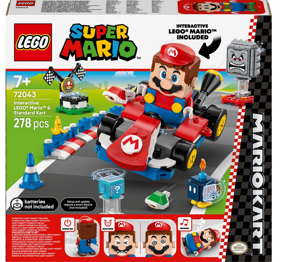 <img src='https://webimage.pl/pics/609/6/d5702017816609.png' style='height:440px' /> Lego, Super Mario - Mario Kart™ — Interaktywna figurka LEGO® Mario™ i Standard Kart, 278 el. (72043)