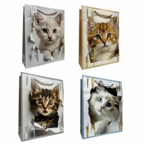 Torebka prezentowa L metalizowana Kotki mix