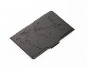 Etui na wizytówki TROIKA GLOBAL CONTACTS - aluminium, z wytłoczoną mapą świata, na 10 wizytówek