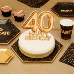 Dekoracja na tort Godan 40 urodziny, złoty napis Happy Birthday (773611)