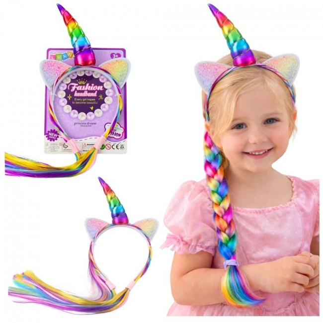 <img src='https://webimage.pl/pics/617/4/d5905991084617.jpg' style='height:440px' /> Opaska z rogiem Jednorożca kolor włosy warkoczy