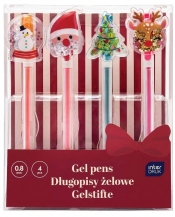 Długopisy żelowe z figurką - Christmas, 4 kol.