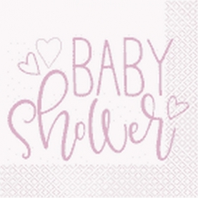 Serwetki Godan Baby Shower różowe serca 33 x 33 cm - biała 33 mm x 33 mm (73362)