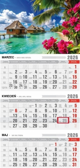 Kalendarz 2026 trójdzielny z magnesem - Tropiki