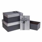 Pudełko prostokątne z kokardą 3szt srebrny ROZETTE
