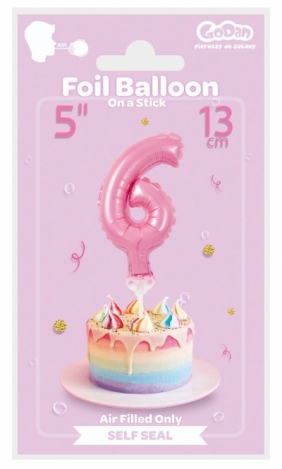 Balon foliowy Godan różowy 13 cm cyfra 6 (BC-5RO6)