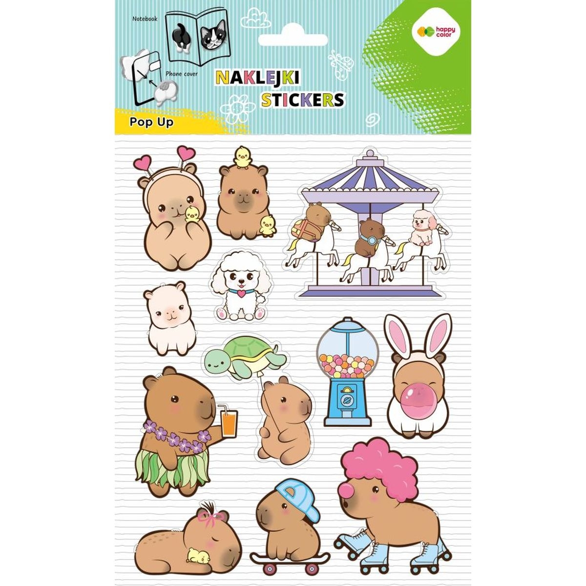 <img src='https://webimage.pl/pics/626/4/d5902979034626_1.jpg' style='height:440px' /> Naklejki 3D Pop up - Kapibara Kapi Fun, 146X240 mm, Happy Color