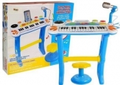 Keyboard z mikrofonem i krzesełkiem niebieski