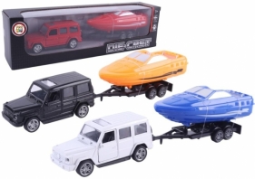 Samochód z łodzią na przyczepie metal mix