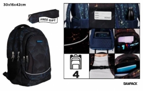 Plecak czterokomorowy 30x16x42cm + piórnik