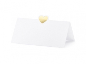 Wizytówka na stół Partydeco wykonane z papieru w kolorze białym, ze złotym metalizowanym sercem (1 op. / 10 szt.) (WS10-019ME)