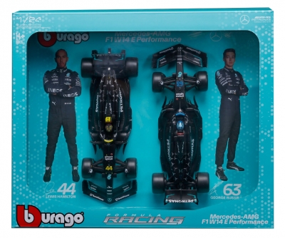 <img src='https://webimage.pl/pics/629/0/d4893993280629.jpg' style='height:440px' /> Bburago Model 1:24 Mercedes AMG W14 Hamilton Russell zestaw bolidów F1 18-28062