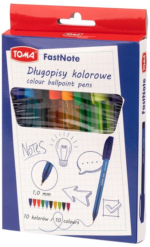 Długopisy Fast Note 1,0mm 10 kolorów TOMA