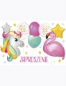 Zaproszenie Z 160x95 zest. 62131 Dziecięce - Balony, Dziewczynka, Flamingi,