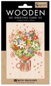 Karnet drewniany C6 + koperta Bukiet z kotami