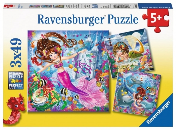 Puzzle 3x49 elementów - Urocze syrenki (080632)