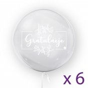 Tuban, balon ślubny 45 cm - Gratulacje, biały (6 sztuk) (TU 3763)