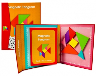 Tangram Magnetyczne Klocki do układania figur na okładce+ książeczka z szablonami