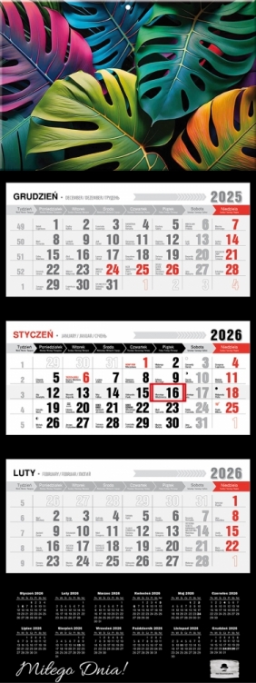Kalendarz trójdzielny z wypukłą główką 2026,1 szt.
