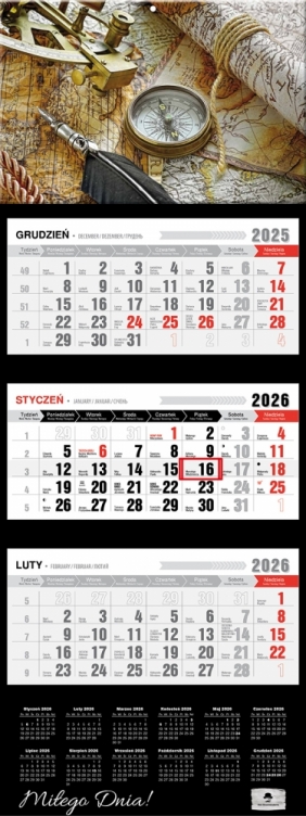 Kalendarz trójdzielny z wypukłą główką 2026,1 szt.