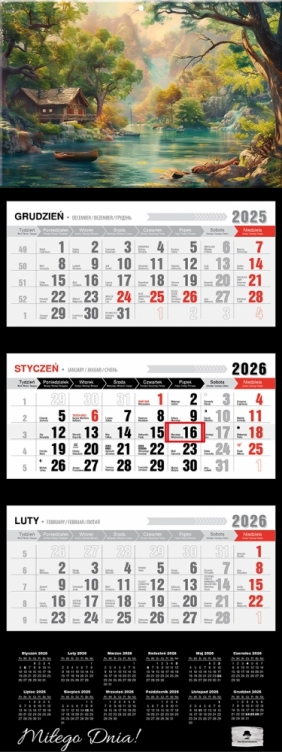 Kalendarz trójdzielny z wypukłą główką 2026,1 szt.