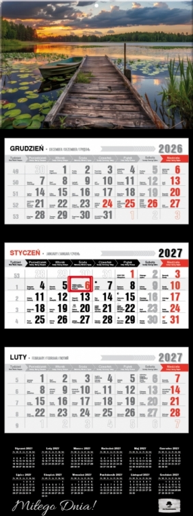 Kalendarz 2027 trójdzielny z wypukłą główką, 1 szt.