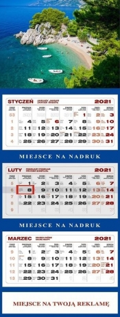 Kalendarz 2021 Ścienny Trójdzielny Plaża