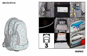 Plecak trzykomorowy Kotki szaro-miętowy 28x12x37cm