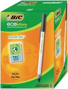 Długopis ecolutions Round Stic czarny pudełko 60 sztuk
