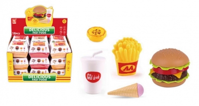 Zestaw kuchenny produkty spożywcze hamburger z lodami frytkami i napojem