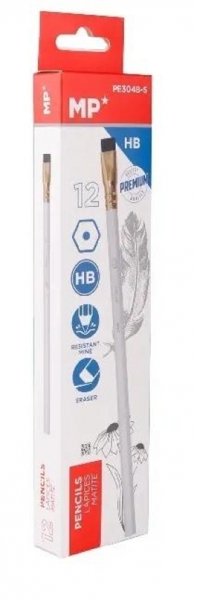 Ołówek z gumką HB biały (12szt)