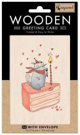Karnet drewniany C6 + koperta Tort i kot
