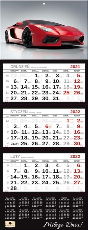 Kalendarz 2022 trójdzielny Premium Car
