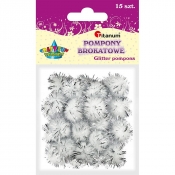 Pompony brokatowe, 15 szt. - białe (338524)