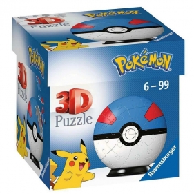 Ravensburger, Puzzle 3D: Kula Pokeball Pokemon - niebieska (790200)